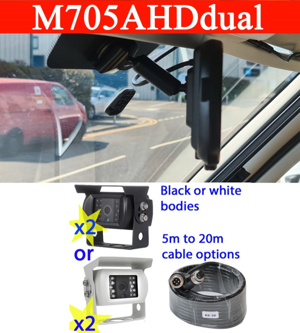 M705B AHDdual Mirror monitor with bracket plus 2 AHD bracket style reversing cameras