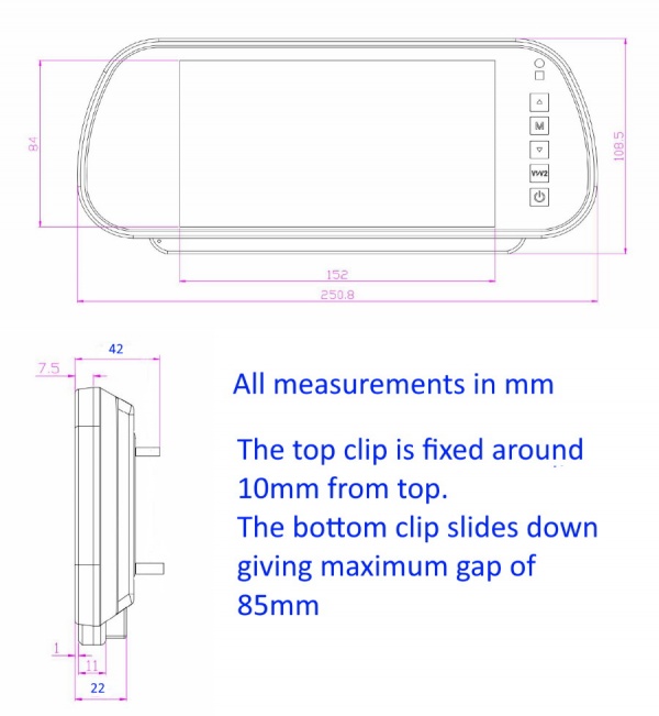 7 inch mirror monitor monitor and CCD dome reversing camera