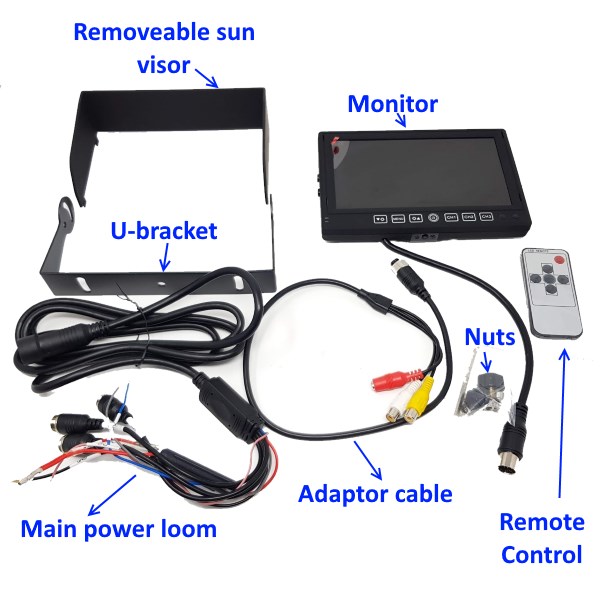 7 inch stand on dash monitor and two small CCD bracket reversing cameras