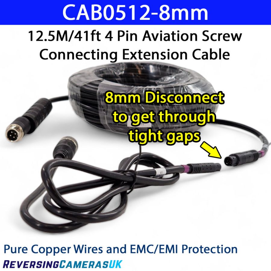 12.5m with 8mm disconnect - 4 Pin Reversing Camera Extension Cable ...