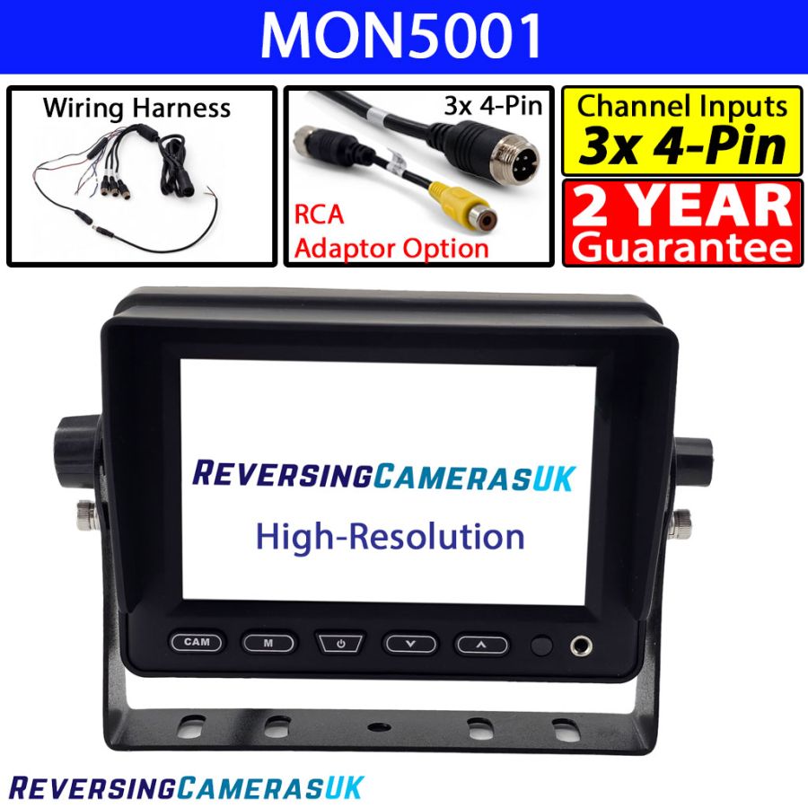 Monitor LCD HD da 5 pollici per auto, 12V-24V con telecamera di retromarcia impermeabile con visione notturna e 4 LED per auto, SUV e furgoni. | Leroy Merlin