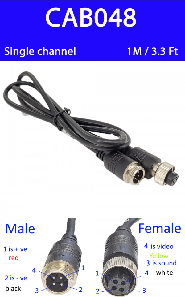 1m 4 pin extension cable for reversing camera