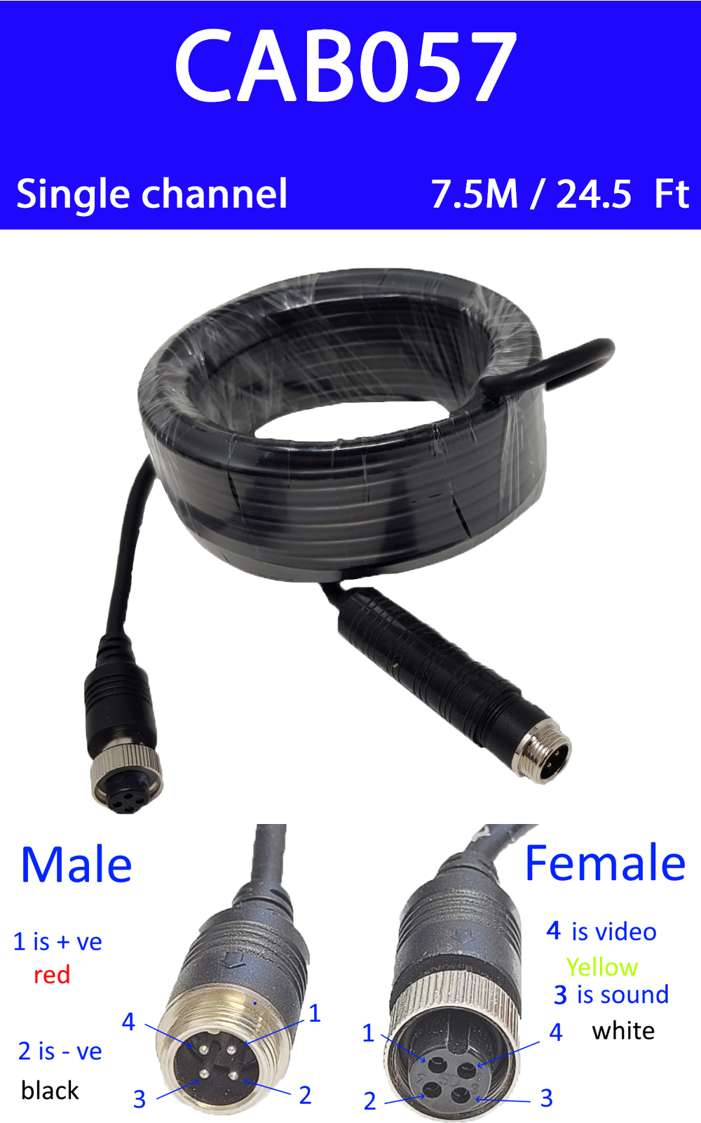 7m 4 pin aviation style extension cable