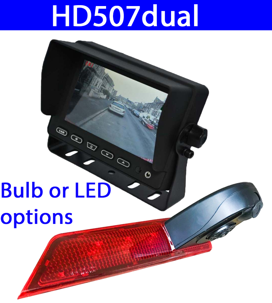 Heavy duty 5 inch dash monitor and dual lens brake light camera for Ford Custom