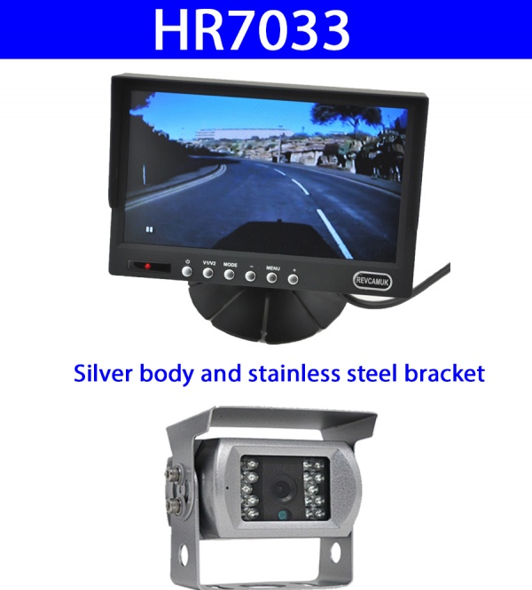 Silver CCD reversing camera and 7 inch dash mount monitor