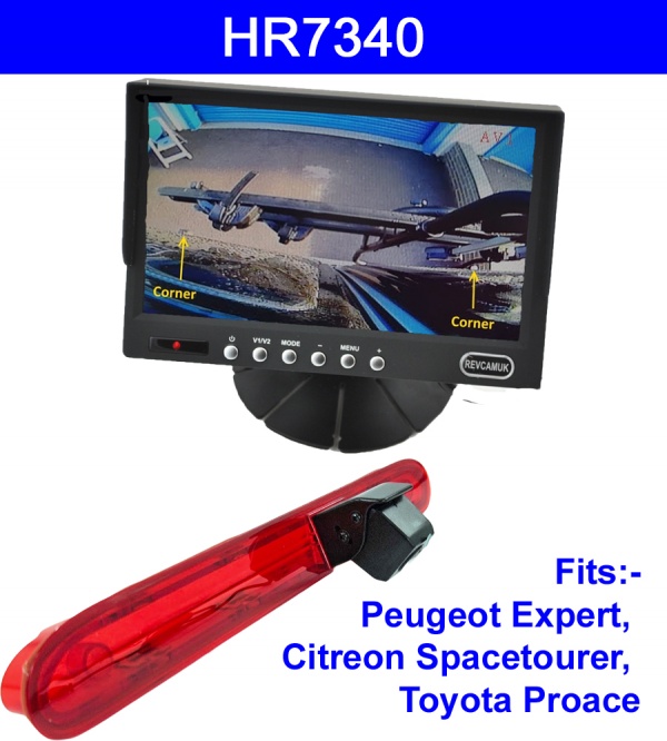 7 inch dash mount colour monitor and Peugeot Expert/Traveller, Vauxhall Vivaro, Toyota Proace 2016-present Brake Light Reversing Camera