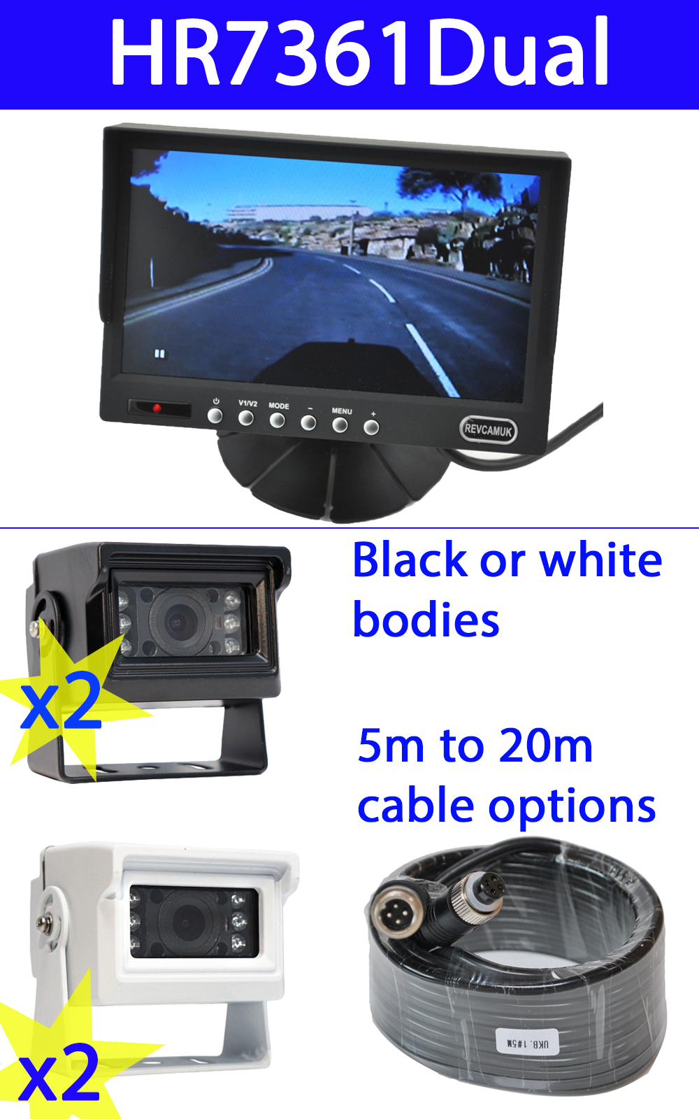 7 inch stand on dash monitor and two small CCD bracket reversing cameras