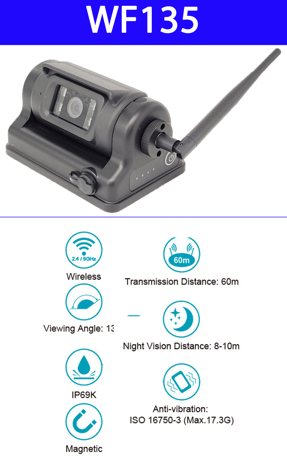 Magnetic mount WiFi reversing camera