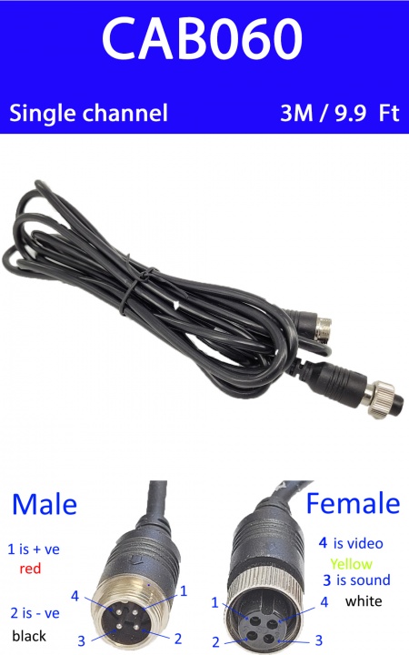 3m 4 pin extension cable for reversing camera