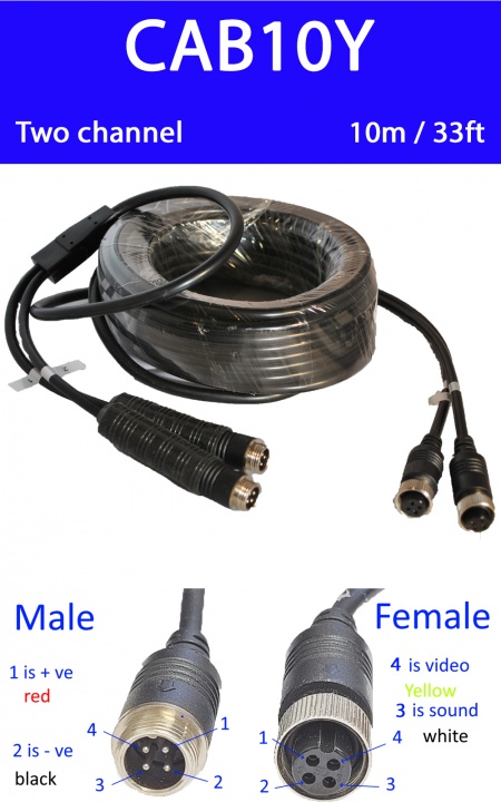 10m 4 pin reversing camera Y extension cable