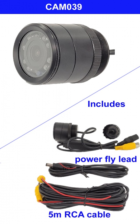 CCD bullet reversing camera with RCA connectors