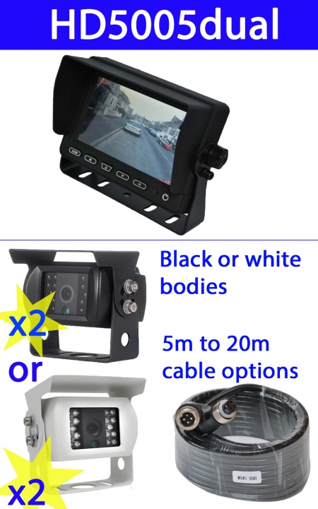 Heavy duty 5 inch CCD reversing camera system with 2 cameras
