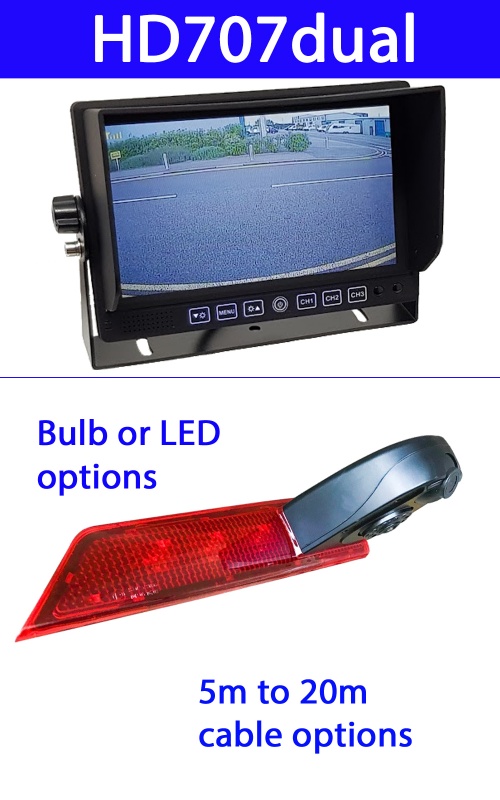 Heavy duty dash monitor and dual lens brake light camera for Ford Custom